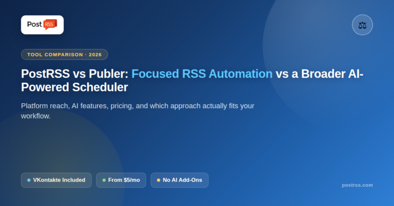 PostRSS vs Publer: Focused RSS Automation vs a Broader AI-Powered Scheduler