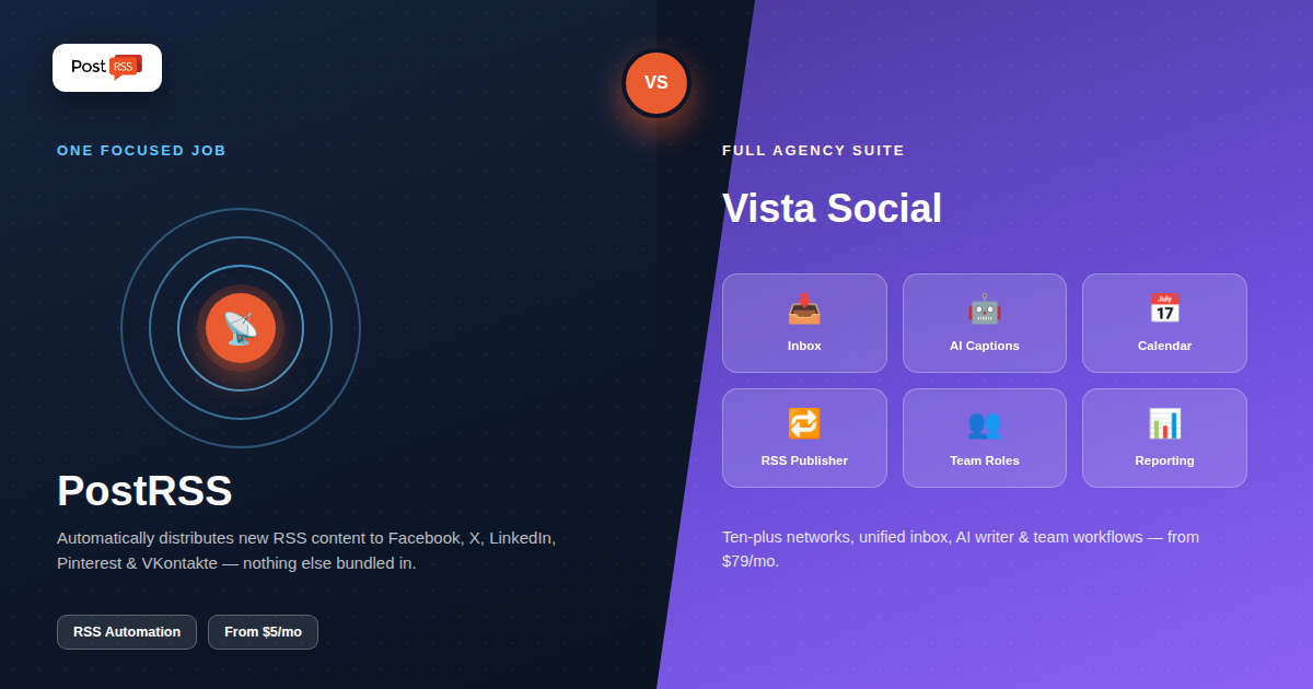 PostRSS vs Vista Social: RSS Automation vs Full Suite