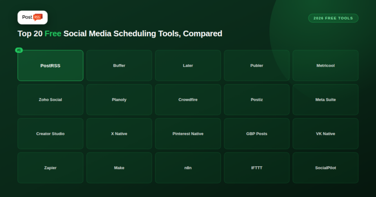 Top 20 Free Social Media Scheduling Tools in 2026, Compared to PostRSS