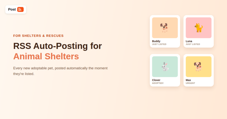 RSS Auto-Posting for Animal Shelters and Rescue Organizations