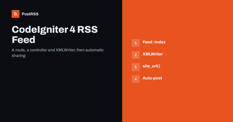CodeIgniter 4 RSS Feed: Controller, Route and Auto-Posting